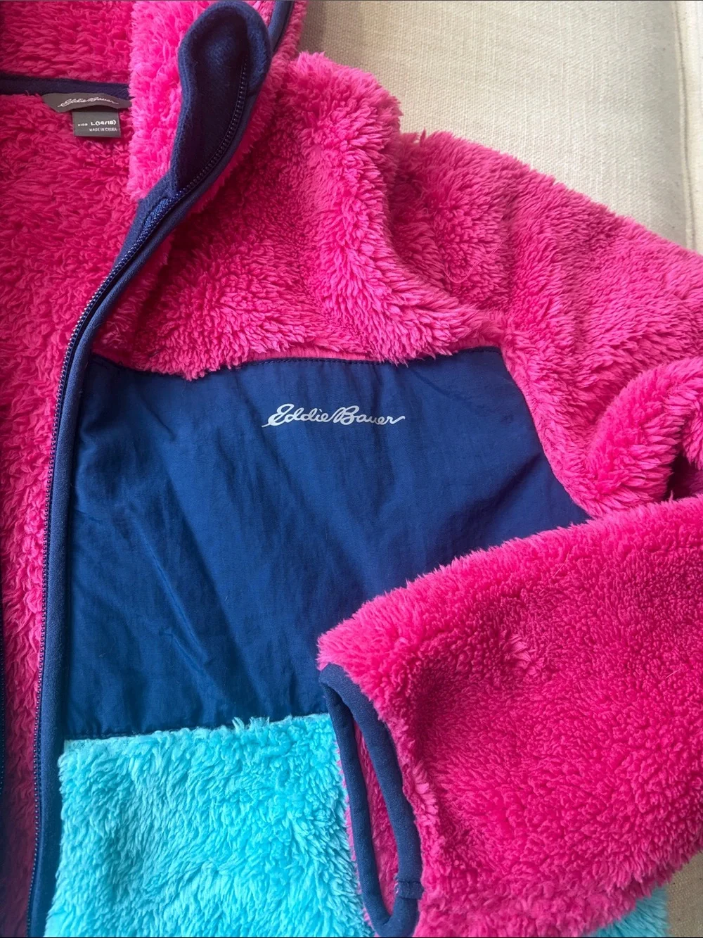 Eddie Bauer Kids Colorblock Hooded Fleece - Hot Pink, Navy & Aqua